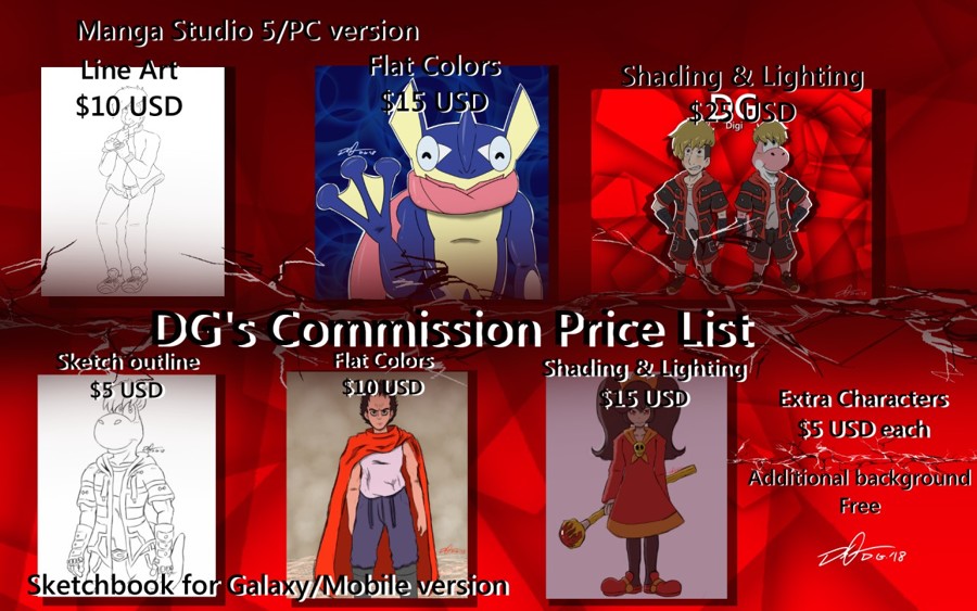 Commission sheets for 2018 and 2019