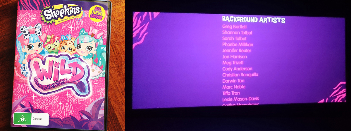 Shopkins Wild DVD and Background Artist credit screen in cinema