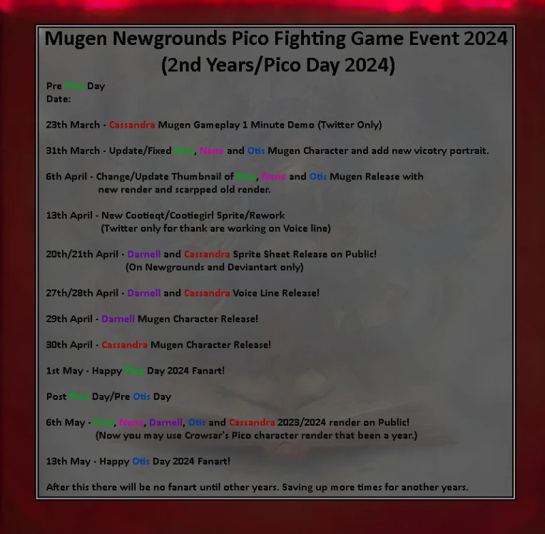 Mugen Newgrounds Pico Fighting Game Event 2024 (2nd Years/Pico Day 2024 ...