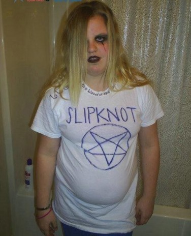 Here's a picture of a fat chick who likes Slipknot.  Also, a yes/no question.