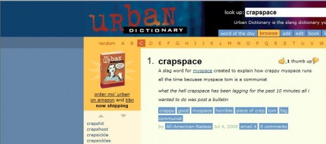 I made a definition on Urban Dictionary for Crapspace