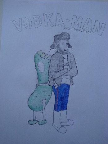 Superheroes VODKAMAN and pickleboy