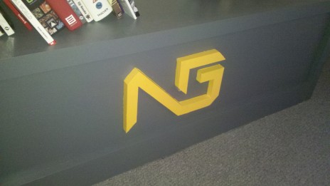 my NG logo-redesign on NG office book shelf