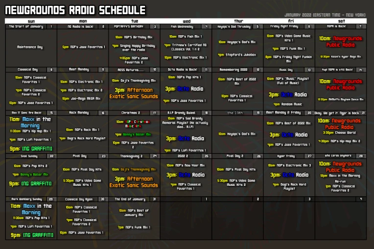 NG Radio January Schedule - By TheNewgroundsPodcast