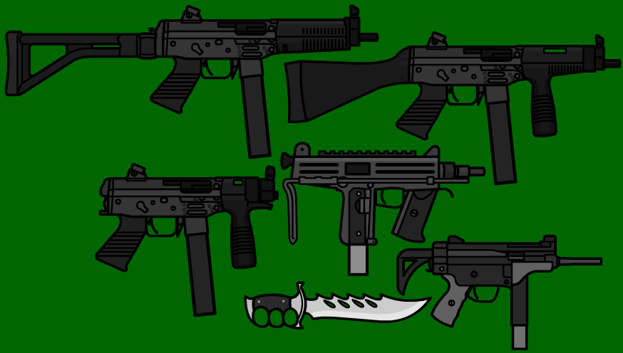 Defender Knife, CBJ-MS PDW, Lusa SMG and Taurus MT-40 (3 versions).